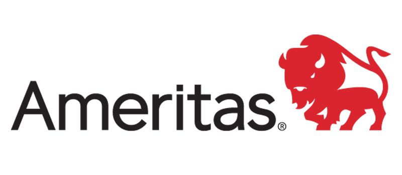 Ameritas logo with black text and a red lion icon