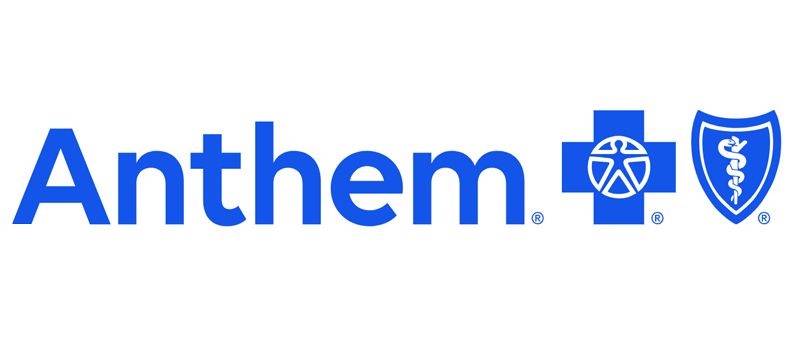 Anthem logo with blue text and health shield icons on a white background