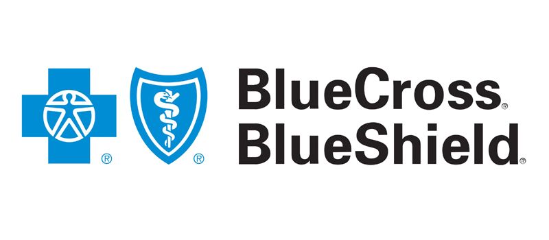 BlueCross BlueShield logo with blue cross and shield icons beside black text