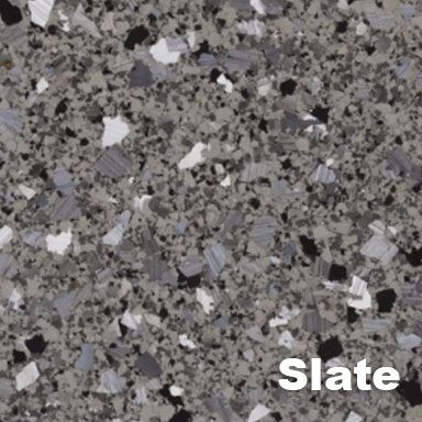 Gray slate-colored speckled flooring.