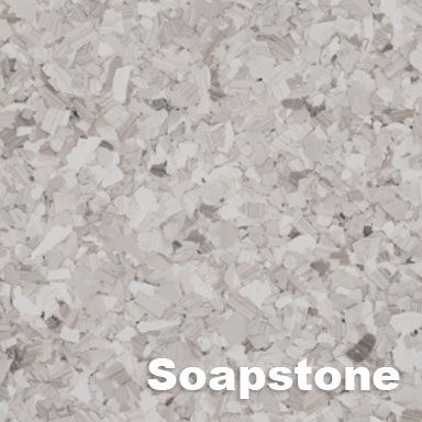 Soapstone-colored epoxy flooring with flecks of white, gray, and light brown.
