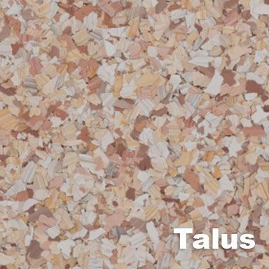 Talus patterned floor coating with beige, tan, and rust colored chips.