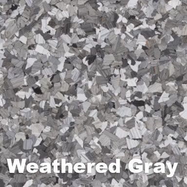 Weathered gray floor coating with flecks of white, gray, and black.
