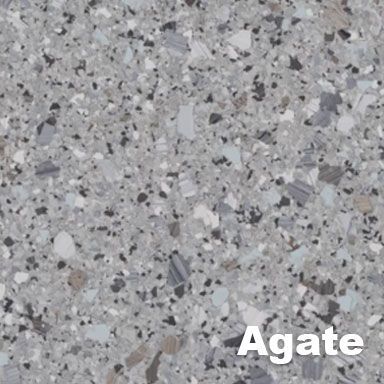 Close-up of a speckled gray surface labeled 