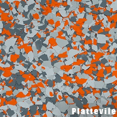 A close up of a gray and orange platteville floor
