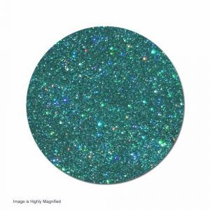 A circle of green glitter on a white background