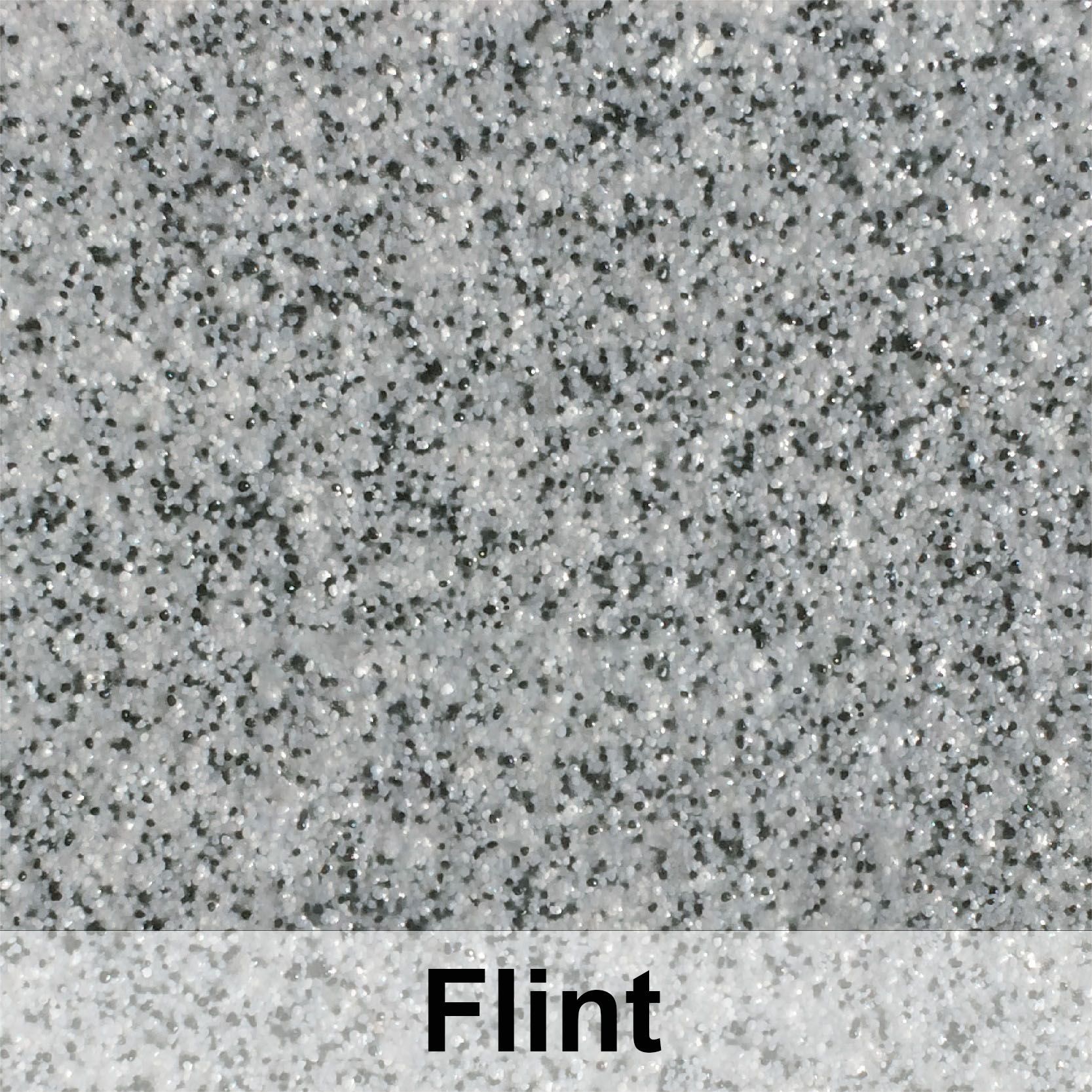 A close up of a gray granite texture with the word flint below it.