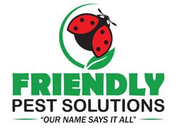 Friendly Pest Solutions logo with red ladybug and green leaf above the company name