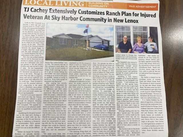 A newspaper article about a veteran at sky harbor community in New Lenox
