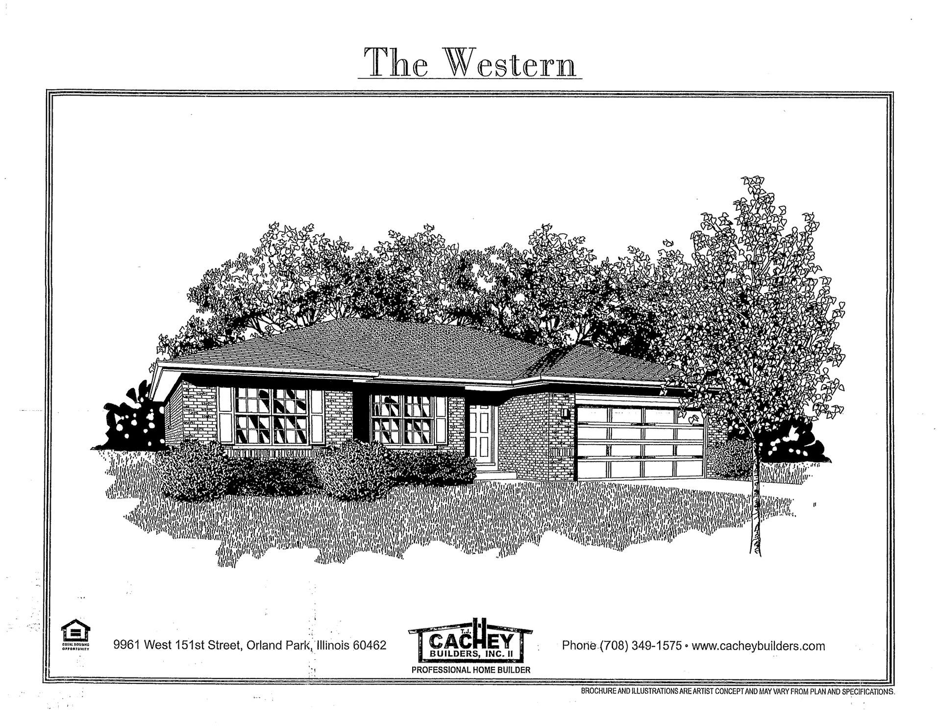 A black and white drawing of a house called the western