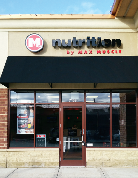 The front of a nutrition by max muscle store