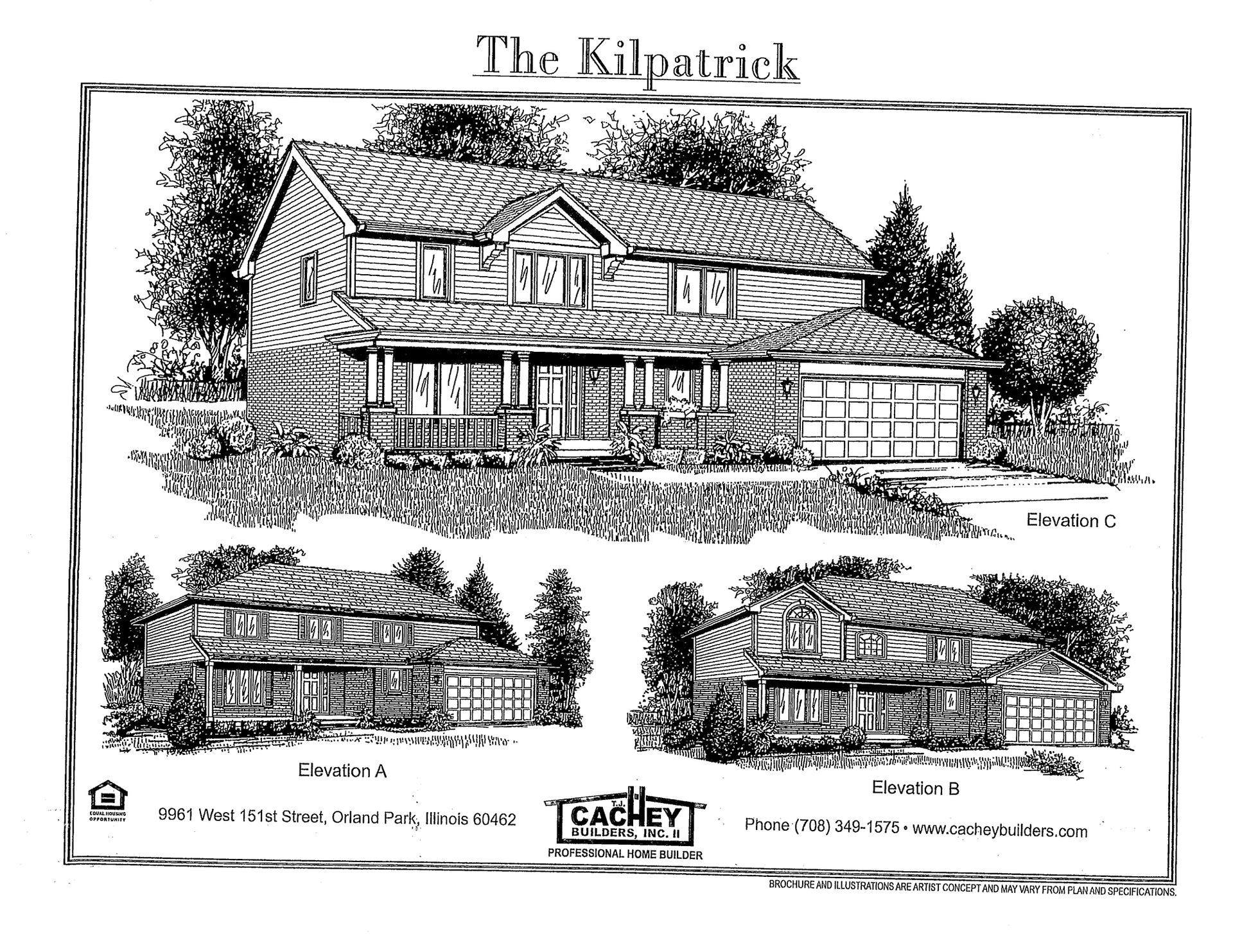 A black and white drawing of a log cabin called the kilpatrick