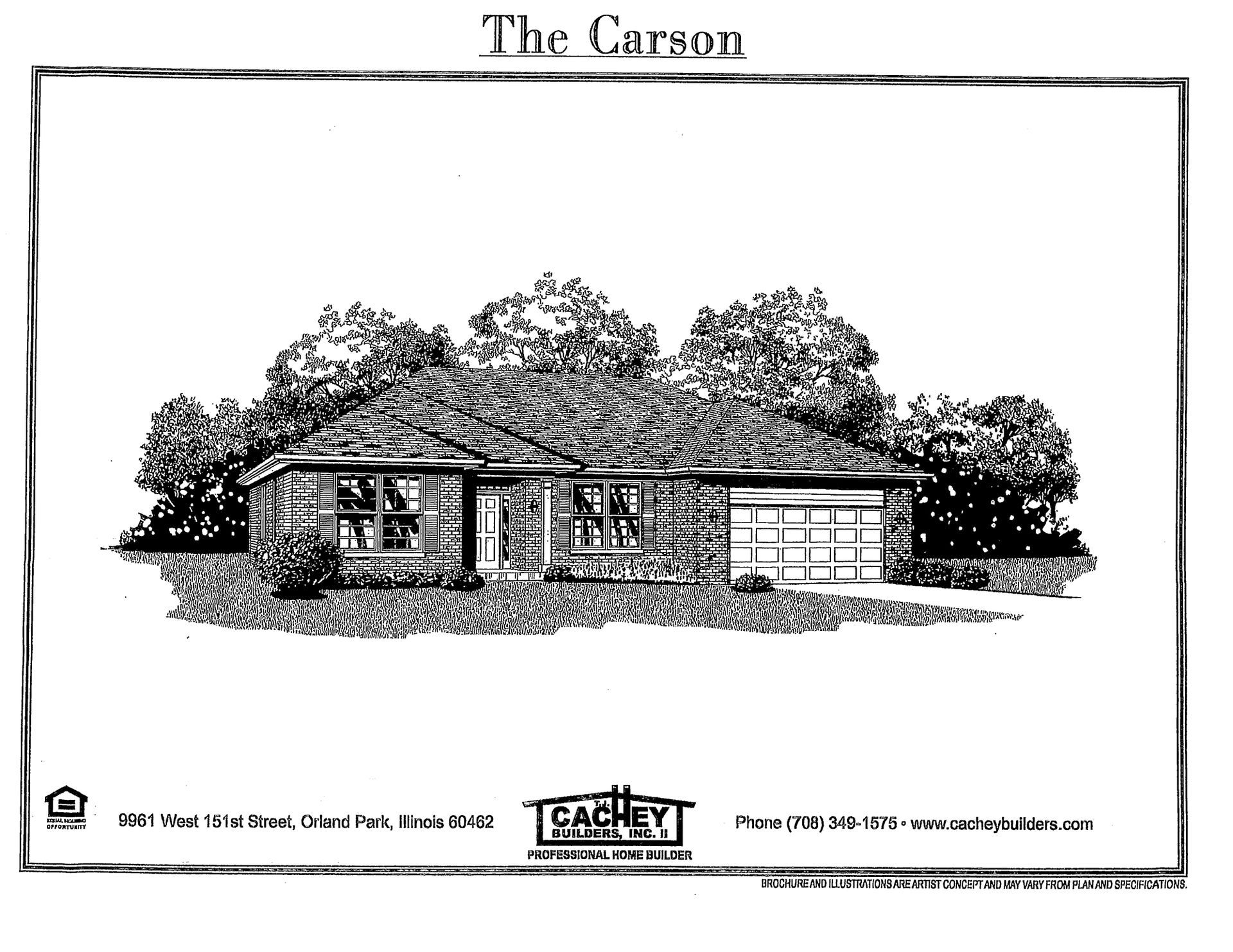 A black and white drawing of a house called the carson