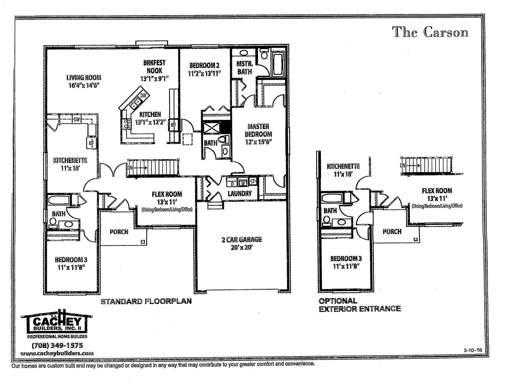 A black and white floor plan of a house called the carson