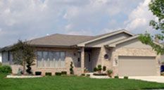 A living room with a fireplace and a ceiling fan