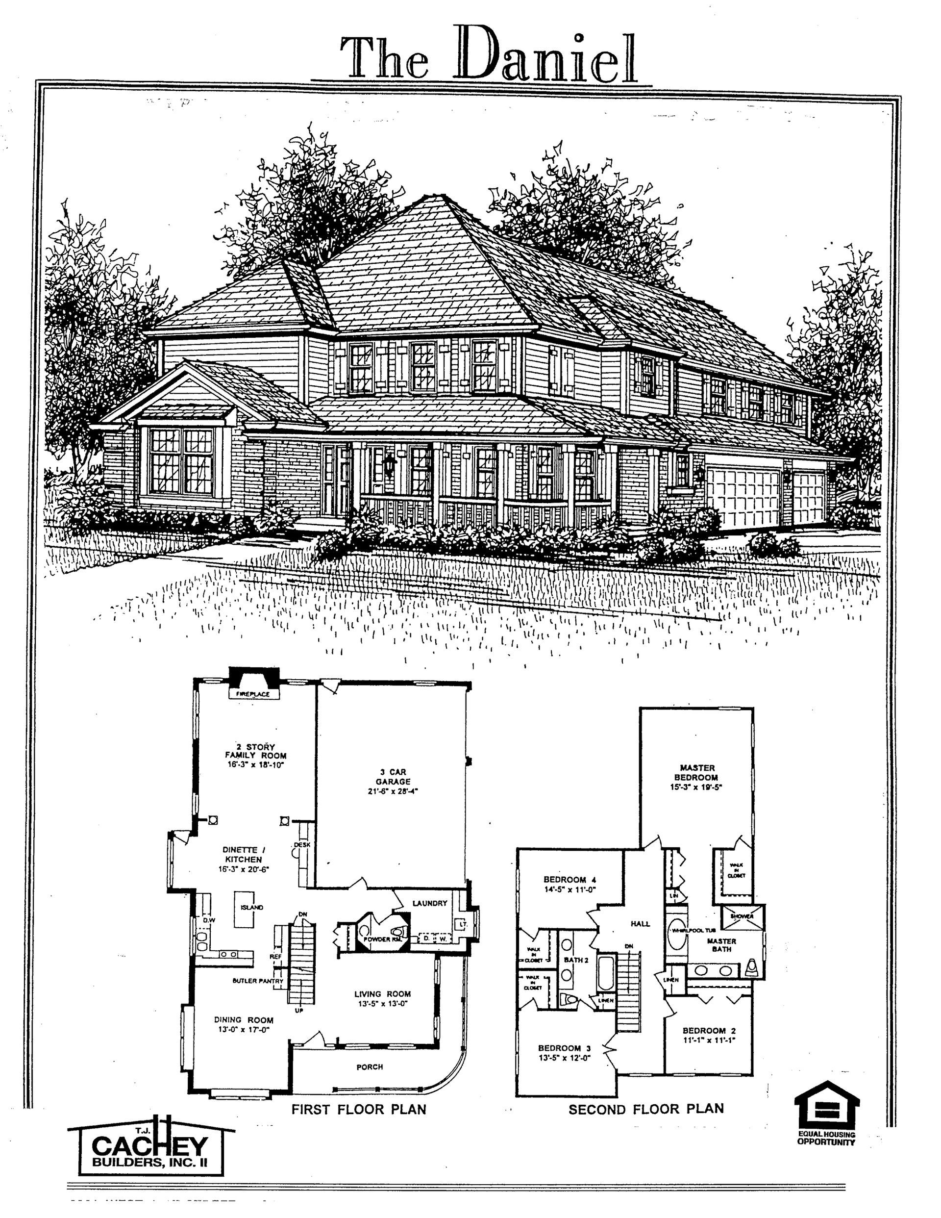 A black and white drawing of a house with a floor plan.