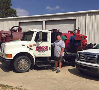 Derin heading off to pump out a septic tank