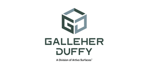 Logo for Galleher Duffy: a cube icon with