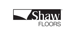 Shaw Floors logo: Black rectangular box, the word