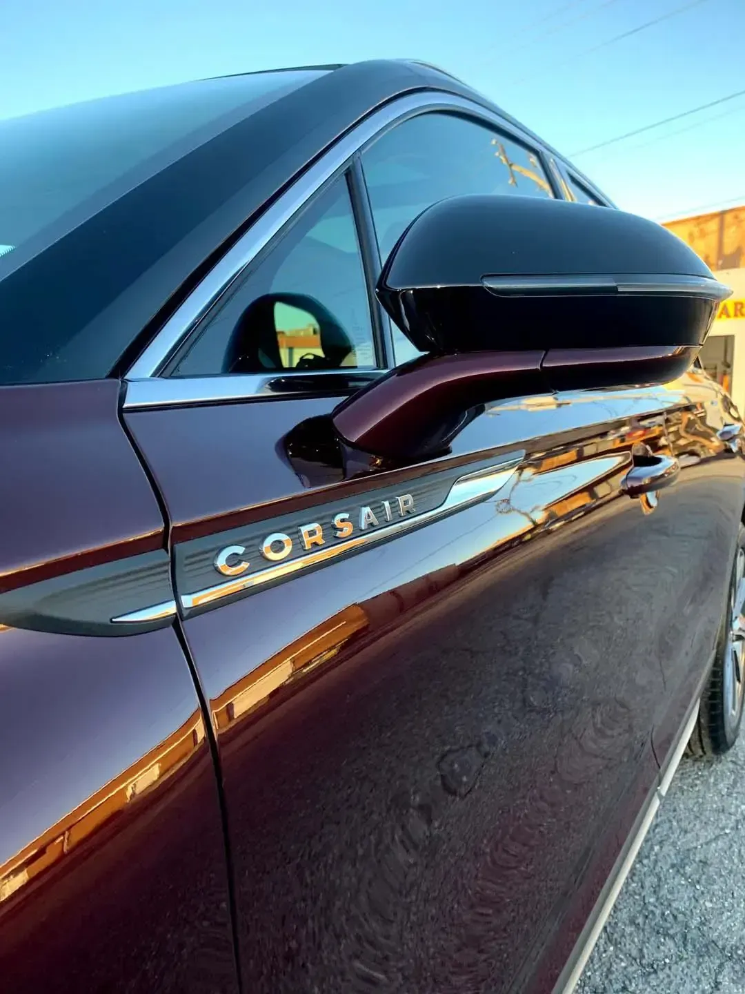 A close up of the side of a corsair car