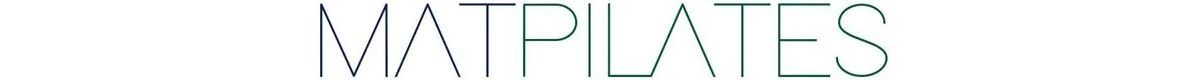 MATPILATES, a thin, light gray and green text on a white background.