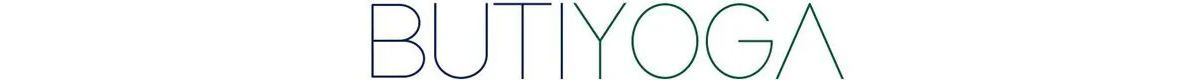 BUTIYOGA, a thin, light gray and green text on a white background.