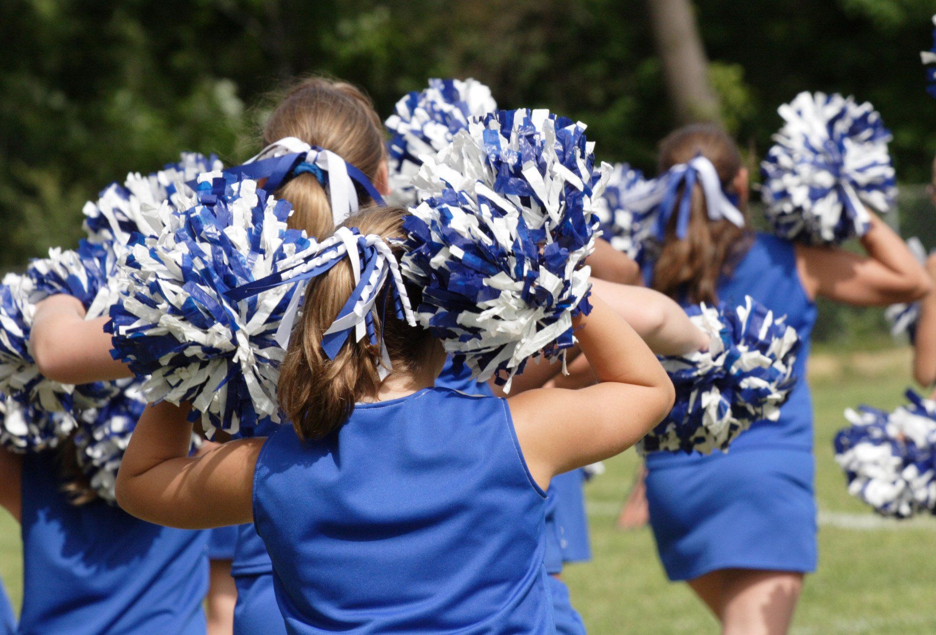 Funstitution Pom Poms Cheerleading Stuff- Cheerleader Cheering Squad Pompoms with Baton Handle for Team Spirit Sports Games Dance Outfit - Kids