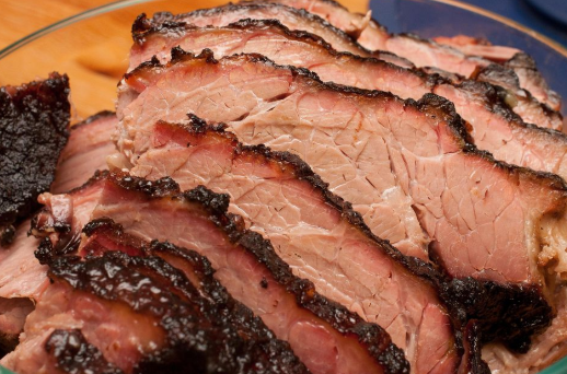 Close-up of sliced brisket