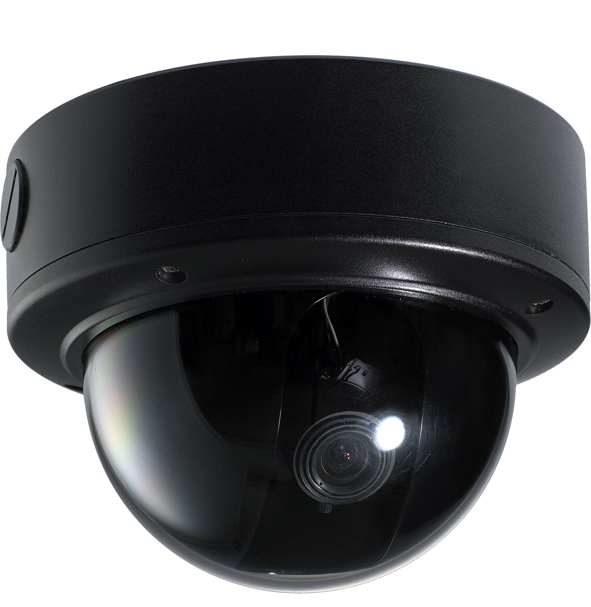 a close up of a dome camera on a white background