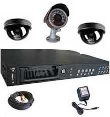 a security system with three cameras and a charger .