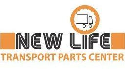 Logo for New Life Transport Parts Center: Text over orange bars, truck icon in circle.