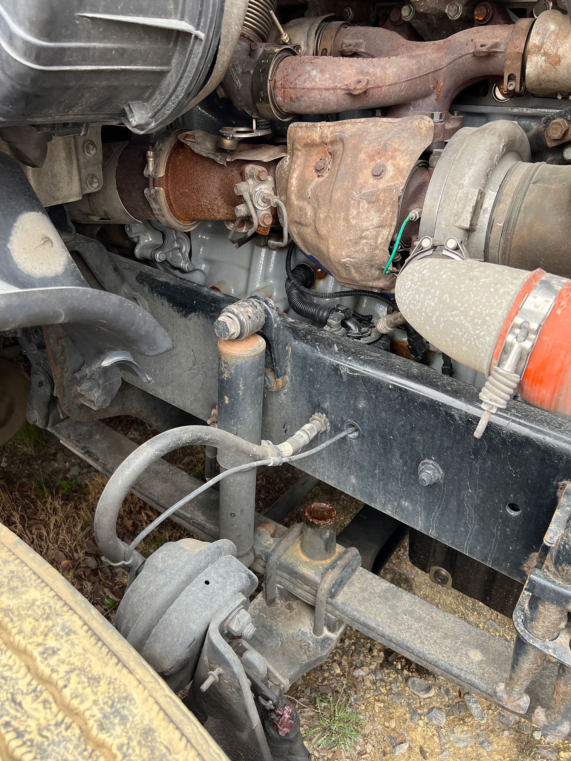 A close up of the engine of a truck