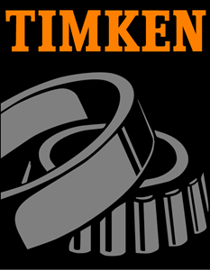 Timken logo with orange text over a grayscale illustration of two roller bearings.