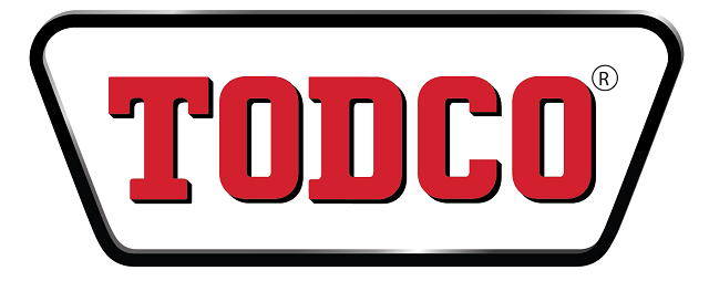 TODCO logo in red block letters with a black outline and a white background.