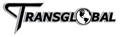 Logo for Transglobal: Black and silver text with a globe symbol.