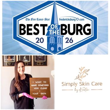 Best of the Burg 2026 badge above a woman holding a sign for Simply Skin Care by Kristin
