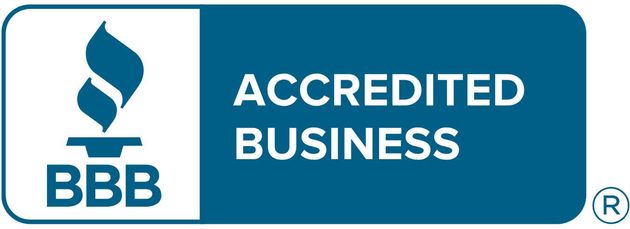 BBB Accredited Business logo, blue and white.