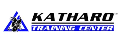 Katharo Training Center logo with blue triangle emblem and black-and-blue text on a white background