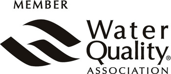 Water Quality Association member logo with black abstract wave design and text.