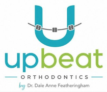 Upbeat Orthodontics logo with a teal U-shaped bracket and gray braces