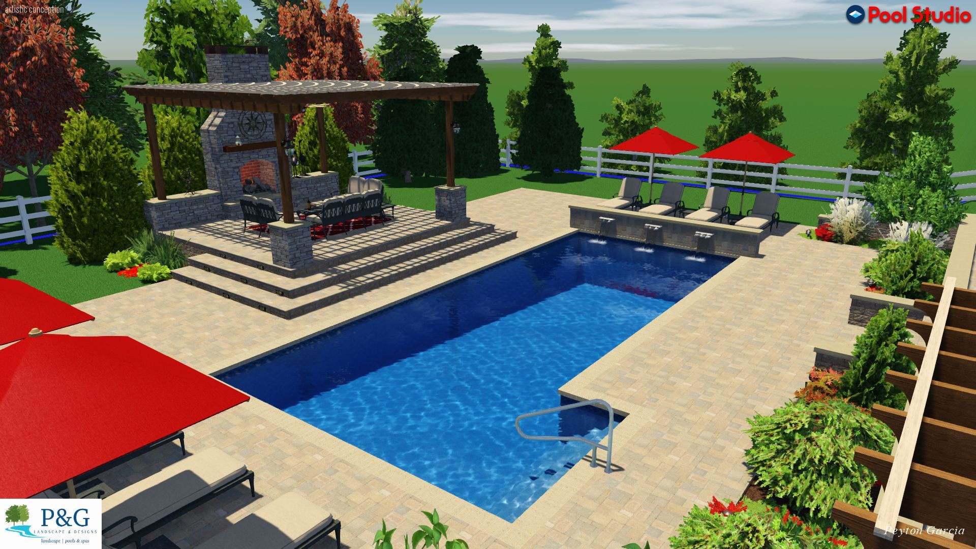 A computer generated image of a large swimming pool