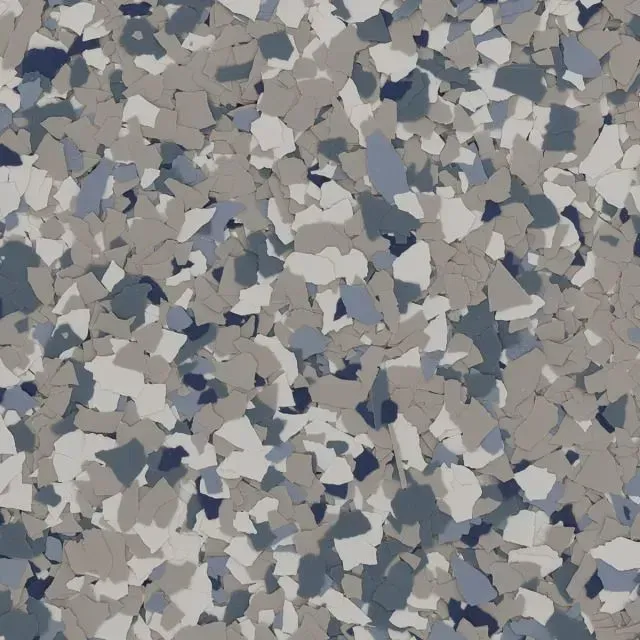 Abstract camouflage-like pattern in gray, blue, and beige tones.