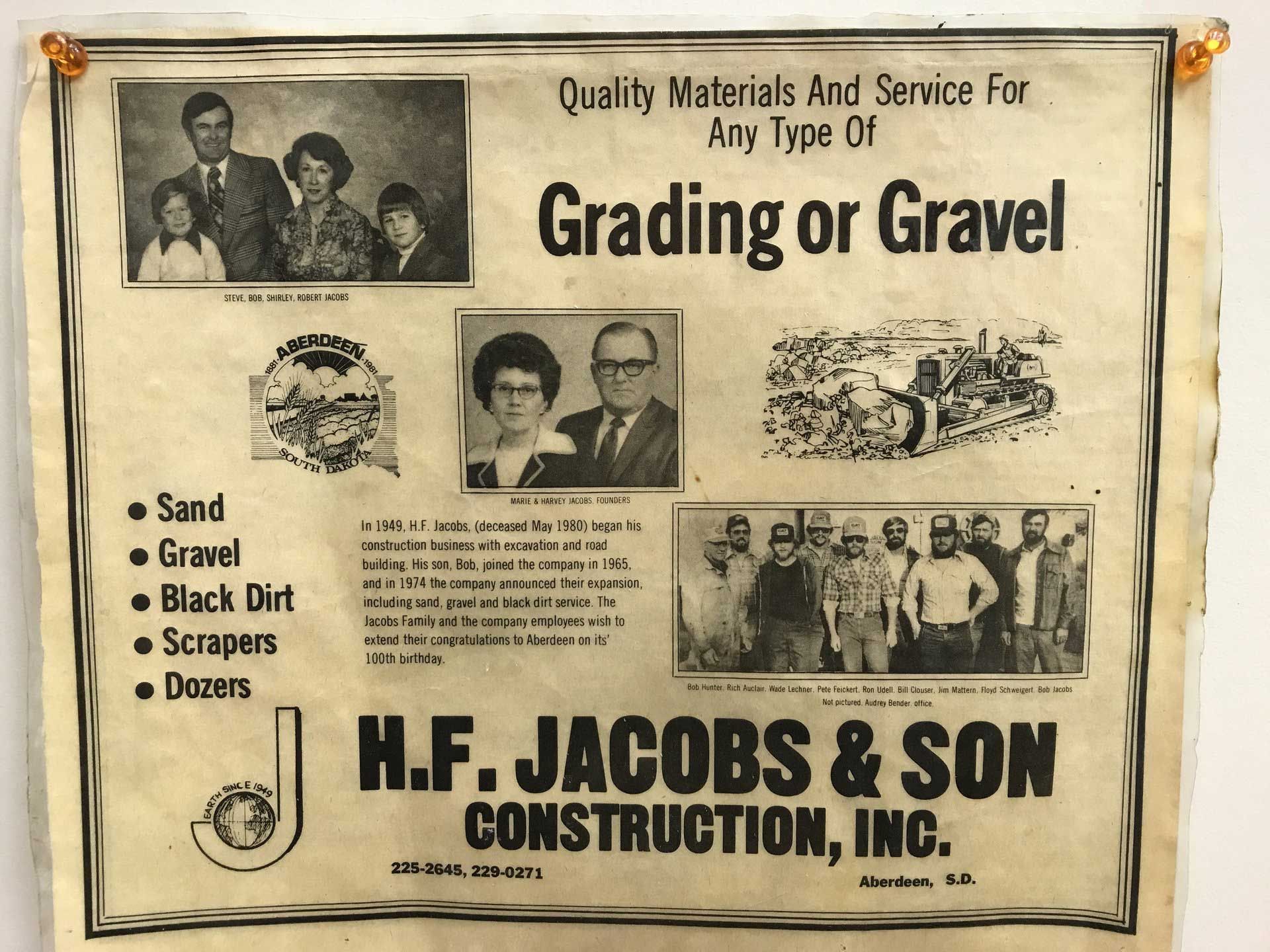 An advertisement for h.f. jacobs & son construction inc.