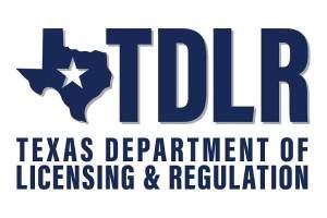Texas Department of Licensing & Regulation logo with Texas outline and star in navy blue