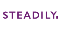 Purple “STEADILY.” text on a white background