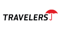 Travelers logo with black text and a red umbrella icon