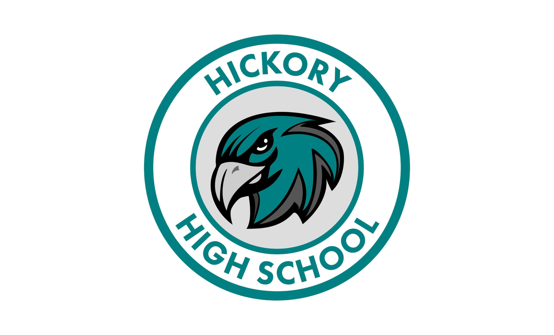 Hickory High School logo with teal hawk head inside a circular teal border