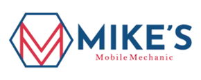 MIKE'S Mobile Mechanic logo with blue hexagon and red wrench-like emblem