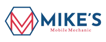 MIKE'S Mobile Mechanic logo with blue hexagon and red wrench-like emblem
