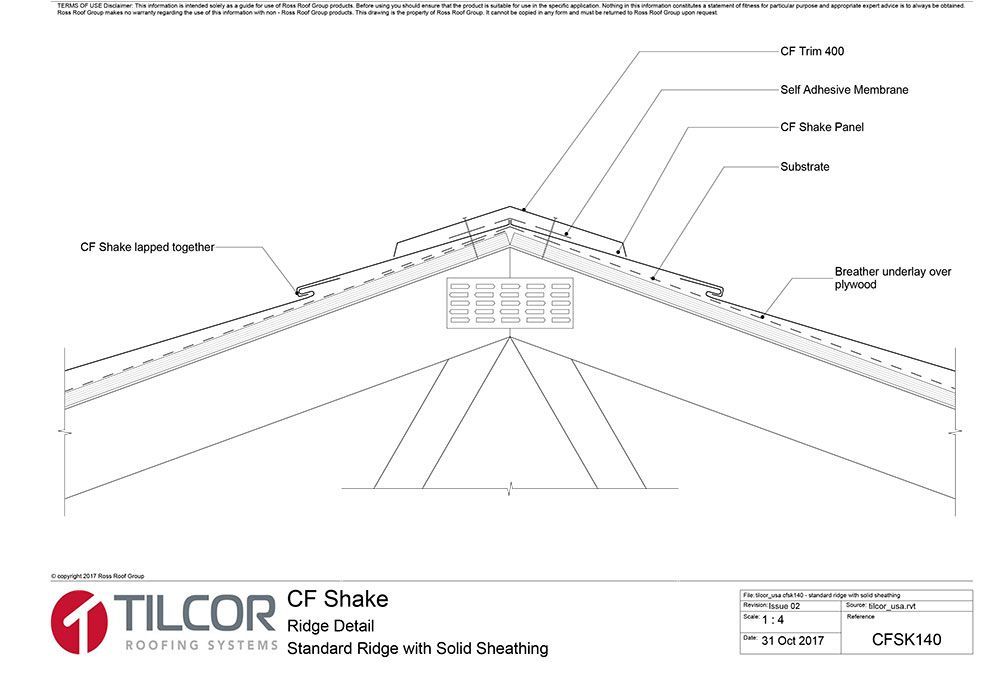 Standard ridge with solid sheathing